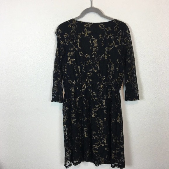 Funky 90s y2k Goth Wanna Be Black Lace Dress with Gold - Picture 3 of 7